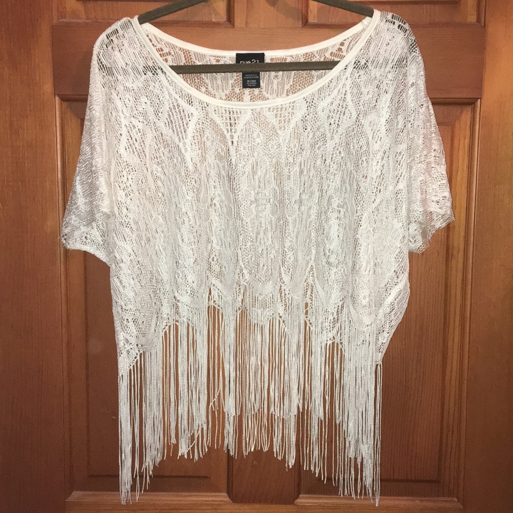 Fringed cream beach cover up
